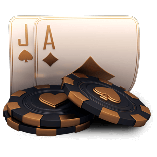 Blackjack optimistrategia - jätkä ja ässä puoliksi esillä ja niiden alla pelimerkkejä