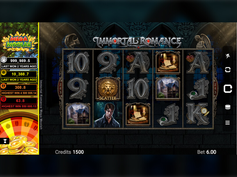 Immortal Romance: Mega Moolah peliarvostelun kuvankaappaus pelistä