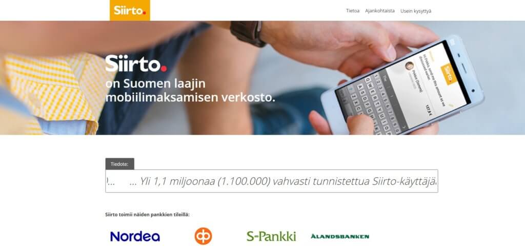 Siirto maksut Nordean, OP:n, S-Pankin ja Ålandsbankenin kautta